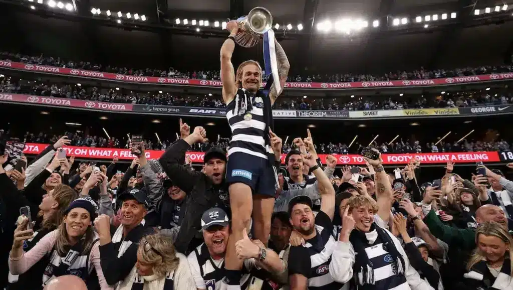 Geelong Cats Celebrating Their Win
