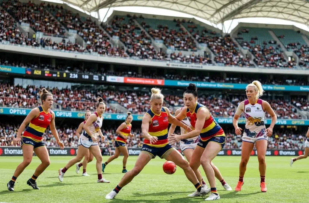 AFLW Players Competing for the Ball 
