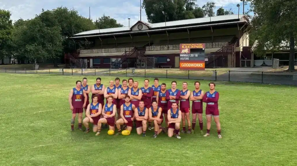Players of Brisbane Lions in the Middle of Brunswick Street Oval 