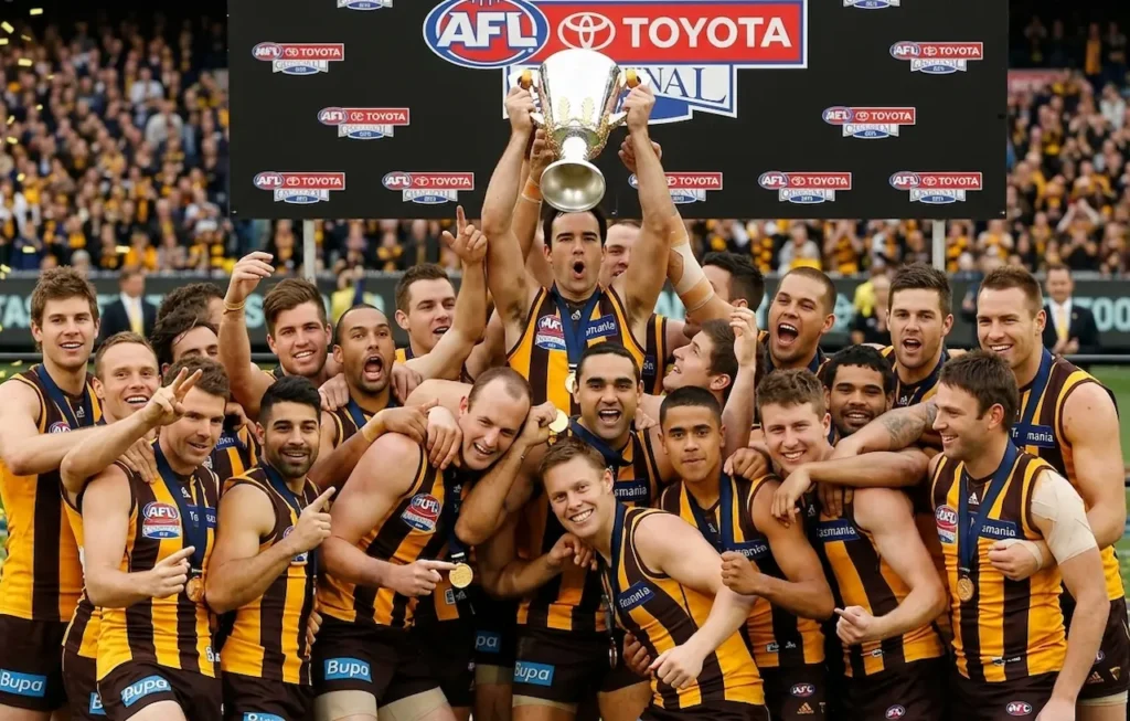 Team Hawthorn Celebrating Their Win with the Trophy 