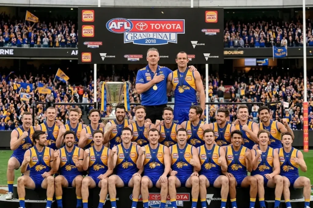 West Coast Eagles Players and Coach with Their Trophy 